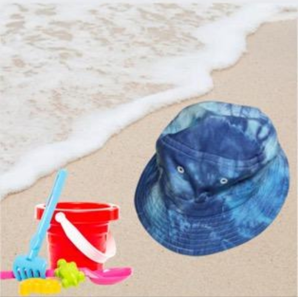 Cameo kids beach hat tye dyed blues & white sm adults beach hat head cover